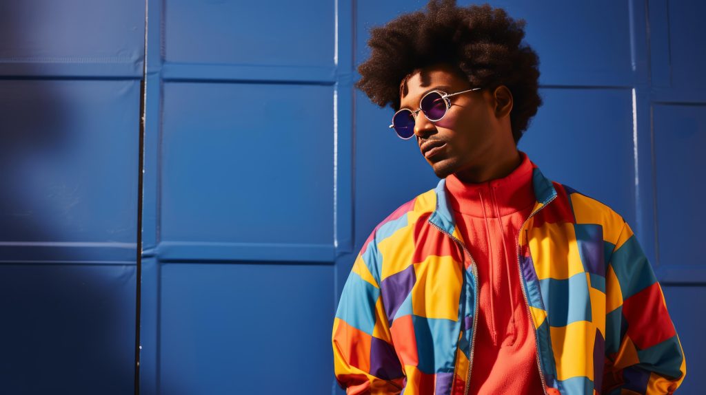 Tecidos personalizados com estampas retrô em cores vivas para coleções de moda.